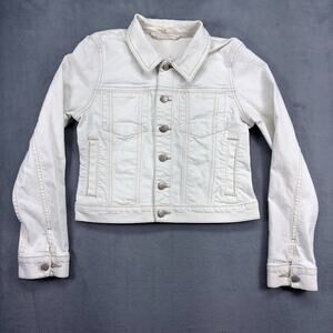 Eileen Fisher Petite Denim Jean Jacket Size S/P Trucker Crop Flap Pockets Button